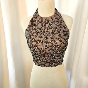 Glamour By Terani Couture Sz‎ 4 Womens Rhinstone Beaded Halter Top